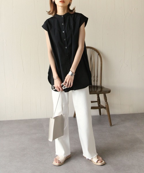 Chillfar（チルファー）の「2wayレースアップフレンチスリーブシャツチュニック（シャツ/ブラウス・レディース・ホワイト/ブラック・FREE）」の18枚目の写真