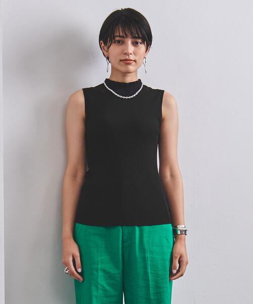 美品✨ユナイテッドアローズ　ニットフリルベスト　ノースリーブ　ジレ　ブラック 22SS C/P フリンジ ノースリーブ ニット セーター 黒 ブラック