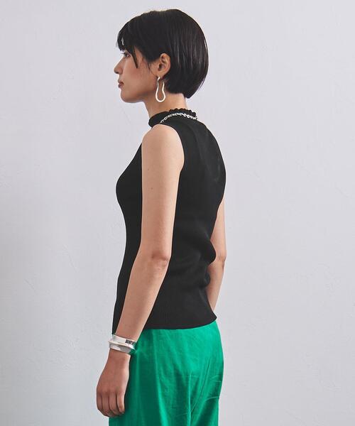 UNITED ARROWS（ユナイテッドアローズ）の「UWCC C/NY RIB フリル ノースリーブ ニット◆（ニット/セーター・レディース・ホワイト/ブラック/ケリー・FREE）」の6枚目の写真