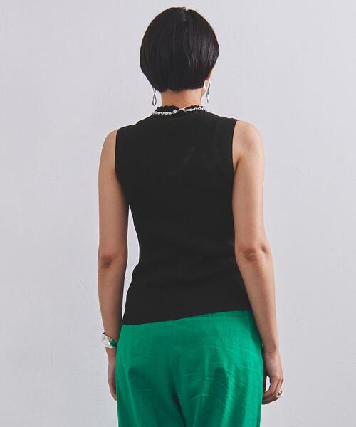 UNITED ARROWS フリルノースリーブ　ベストネイビー 美品】UNITED ARROWSユナイテッドアローズ2024フリルジレネイビー