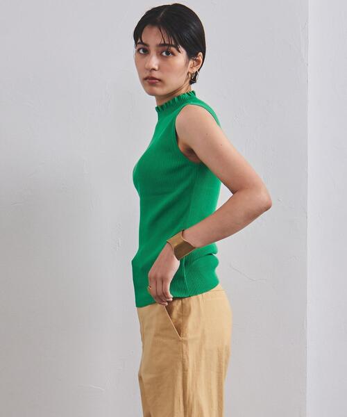 UNITED ARROWS（ユナイテッドアローズ）の「UWCC C/NY RIB フリル ノースリーブ ニット◆（ニット/セーター・レディース・ホワイト/ブラック/ケリー・FREE）」の13枚目の写真