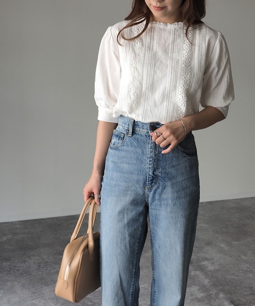 Riberry（リベリー）の「レース使いギャザースリーブブラウス（シャツ/ブラウス・レディース・ブラック/ベージュ/ブラウン/オフホワイト・MEDIUM）」の7枚目の写真