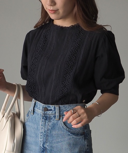 Riberry（リベリー）の「レース使いギャザースリーブブラウス（シャツ/ブラウス・レディース・ブラック/ベージュ/ブラウン/オフホワイト・MEDIUM）」の12枚目の写真