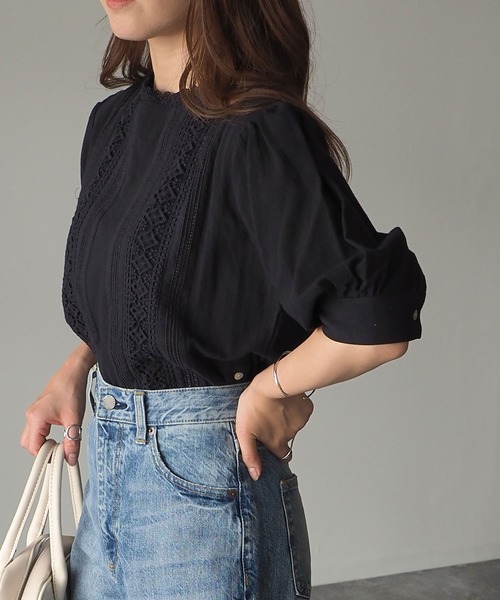 Riberry（リベリー）の「レース使いギャザースリーブブラウス（シャツ/ブラウス・レディース・ブラック/ベージュ/ブラウン/オフホワイト・MEDIUM）」の14枚目の写真