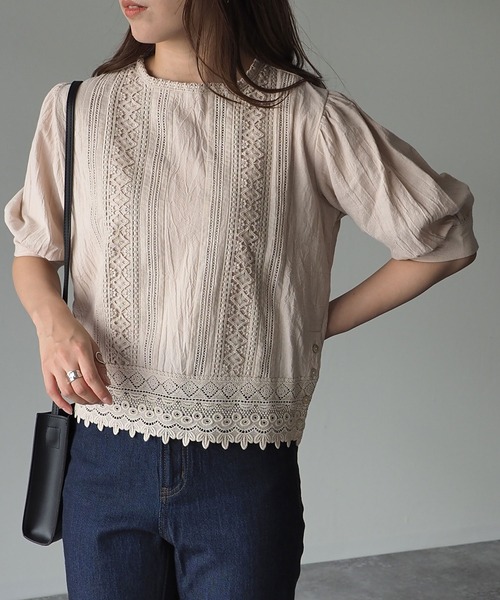 Riberry（リベリー）の「レース使いギャザースリーブブラウス（シャツ/ブラウス・レディース・ブラック/ベージュ/ブラウン/オフホワイト・MEDIUM）」の15枚目の写真