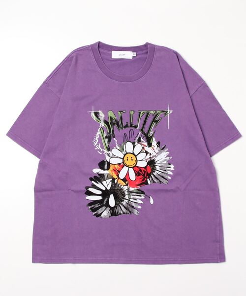 SAD REBORN DOLLS（サッドリボーンドルズ）の「『SALUTE/サルーテ』Washed Flower Vintage Tee by SALUTE/ウォッシュド フラワー ヴィンテージ加工 Tシャツ カットソー（Tシャツ/カットソー・メンズ・チャコールグレー/パープル・M）」の2枚目の写真