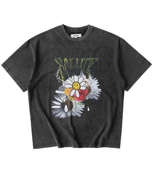 SAD REBORN DOLLS（サッドリボーンドルズ）の「『SALUTE/サルーテ』Washed Flower Vintage Tee by SALUTE/ウォッシュド フラワー ヴィンテージ加工 Tシャツ カットソー（Tシャツ/カットソー・メンズ・チャコールグレー/パープル・M）」の3枚目の写真