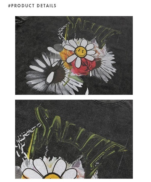 SAD REBORN DOLLS（サッドリボーンドルズ）の「『SALUTE/サルーテ』Washed Flower Vintage Tee by SALUTE/ウォッシュド フラワー ヴィンテージ加工 Tシャツ カットソー（Tシャツ/カットソー・メンズ・チャコールグレー/パープル・M）」の4枚目の写真