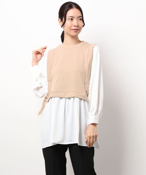 one way（ワンウェイ）の「【oneway】裏毛レイヤードトップス（Tシャツ/カットソー・レディース・ライトブルー/ブラック/ベージュ/パープル・FREE）」の2枚目の写真