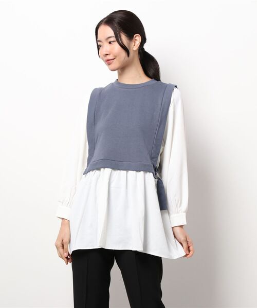 one way（ワンウェイ）の「【oneway】裏毛レイヤードトップス（Tシャツ/カットソー・レディース・ライトブルー/ブラック/ベージュ/パープル・FREE）」の3枚目の写真