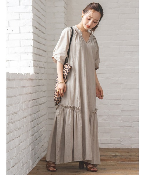 fifth（フィフス）の「綿麻Vネックフレアワンピース（ワンピース
