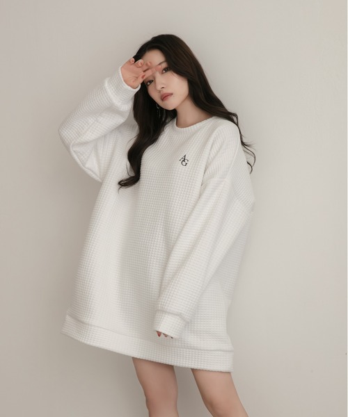 ANDGEEBEE(アンジービー)の「【UNISEX】ジャガードワッフルトップス(その他トップス・レディース・ホワイト/ブラック・MEDIUM)」の2枚目の写真
