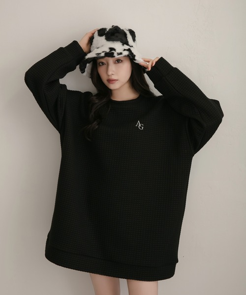 ANDGEEBEE(アンジービー)の「【UNISEX】ジャガードワッフルトップス(その他トップス・レディース・ホワイト/ブラック・MEDIUM)」の1枚目の写真