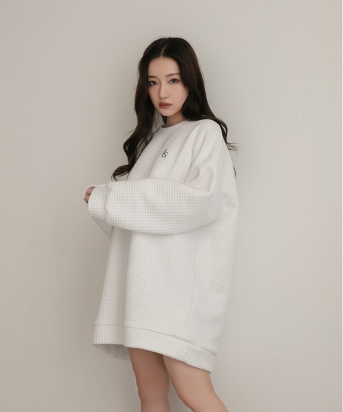 ANDGEEBEE(アンジービー)の「【UNISEX】ジャガードワッフルトップス(その他トップス・レディース・ホワイト/ブラック・MEDIUM)」の6枚目の写真