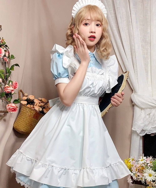 コスプレ メイド服 半袖 膝丈 ３点セット（コスチューム/パーティーグッズ）｜OSYAREVO（オシャレボ）