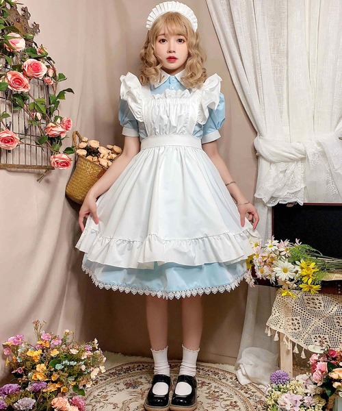 コスプレ メイド服 半袖 膝丈 ３点セット（コスチューム/パーティーグッズ）｜OSYAREVO（オシャレボ）