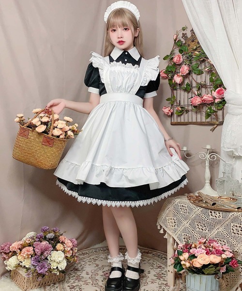 コスプレ メイド服 半袖 膝丈 ３点セット（コスチューム/パーティーグッズ）｜OSYAREVO（オシャレボ）