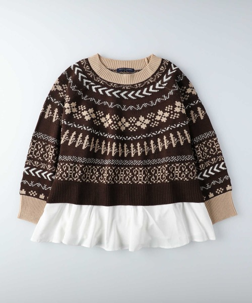 HONEYSUCKLE ROSE（ハニーサックルローズ）の「【HONEYSUCKLE ROSE】フェイクレイヤード柄ニット（ニット/セーター・レディース・ブラウン/オフホワイト・L/M）」の9枚目の写真