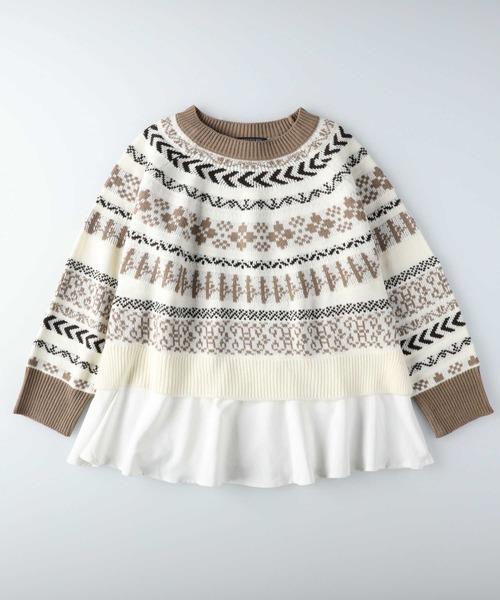 HONEYSUCKLE ROSE（ハニーサックルローズ）の「【HONEYSUCKLE ROSE】フェイクレイヤード柄ニット（ニット/セーター・レディース・ブラウン/オフホワイト・L/M）」の8枚目の写真