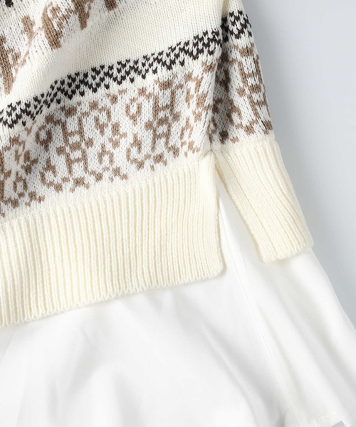 HONEYSUCKLE ROSE（ハニーサックルローズ）の「【HONEYSUCKLE ROSE】フェイクレイヤード柄ニット（ニット/セーター・レディース・ブラウン/オフホワイト・L/M）」の13枚目の写真