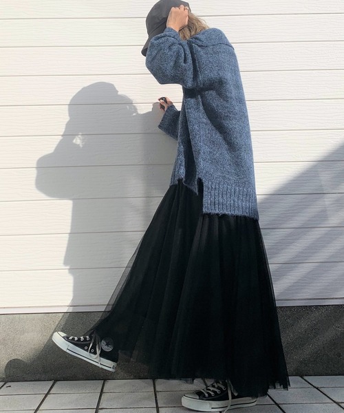 Q(キュー)の「チュールフレアスカート(スカート・レディース・オリーブ/パープル/ブラック・MEDIUM)」の7枚目の写真