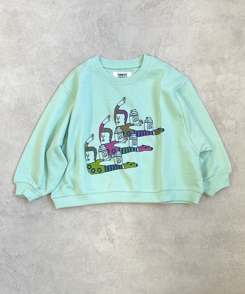 HOGAN RANCH WEAR(ホーガンランチウエア)の「イラストワイドトレーナー/H-6870(80~130cm)(スウェット・キッズ・ライトグレー/ミント/オフホワイト・110/130/95/100/90/80/120)」の1枚目の写真