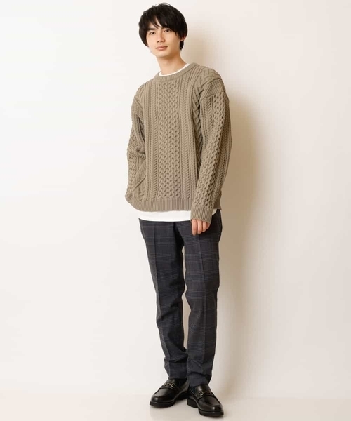 a.v.v(アーヴェヴェ)の「【2点SET/洗濯機で洗える】カットソー付きアラン編みクルーネックニット(ニット/セーター・メンズ・ベージュ/アイボリー/ネイビー/ブルー/レッド・44/46/50/48)」の7枚目の写真