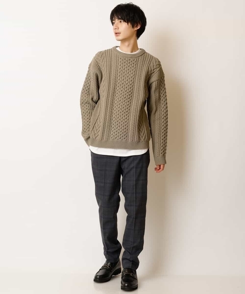 a.v.v(アーヴェヴェ)の「【2点SET/洗濯機で洗える】カットソー付きアラン編みクルーネックニット(ニット/セーター・メンズ・ベージュ/アイボリー/ネイビー/ブルー/レッド・44/46/50/48)」の8枚目の写真