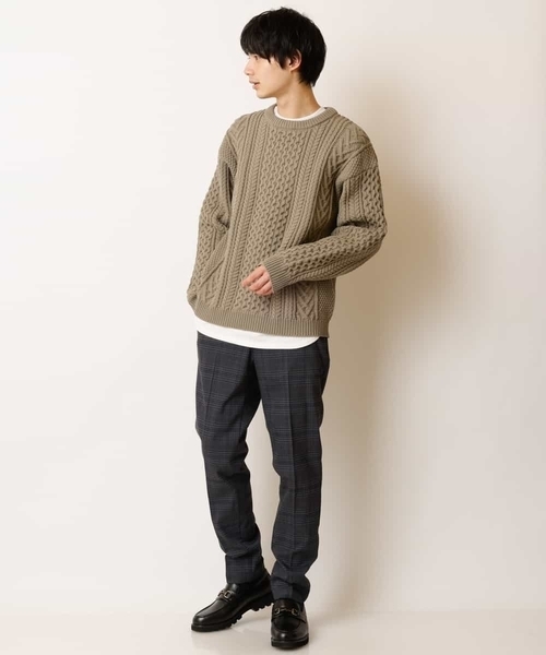 a.v.v(アーヴェヴェ)の「【2点SET/洗濯機で洗える】カットソー付きアラン編みクルーネックニット(ニット/セーター・メンズ・ベージュ/アイボリー/ネイビー/ブルー/レッド・44/46/50/48)」の9枚目の写真