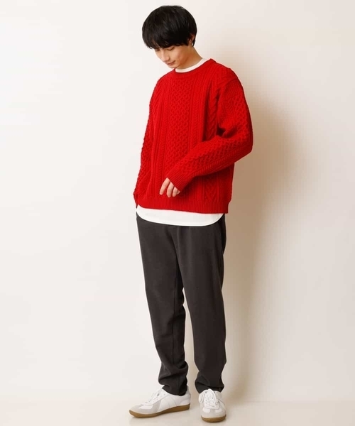 a.v.v(アーヴェヴェ)の「【2点SET/洗濯機で洗える】カットソー付きアラン編みクルーネックニット(ニット/セーター・メンズ・ベージュ/アイボリー/ネイビー/ブルー/レッド・44/46/50/48)」の11枚目の写真