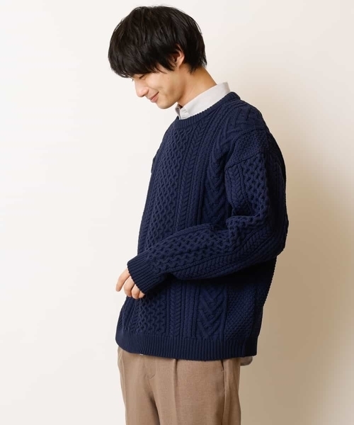 a.v.v(アーヴェヴェ)の「【2点SET/洗濯機で洗える】カットソー付きアラン編みクルーネックニット(ニット/セーター・メンズ・ベージュ/アイボリー/ネイビー/ブルー/レッド・44/46/50/48)」の16枚目の写真