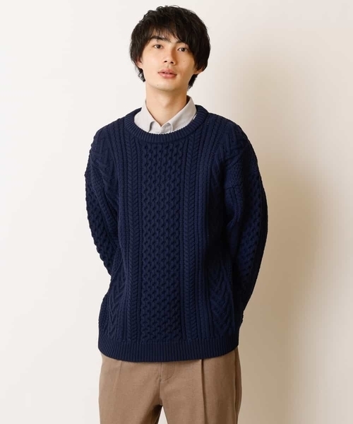 a.v.v(アーヴェヴェ)の「【2点SET/洗濯機で洗える】カットソー付きアラン編みクルーネックニット(ニット/セーター・メンズ・ベージュ/アイボリー/ネイビー/ブルー/レッド・44/46/50/48)」の17枚目の写真