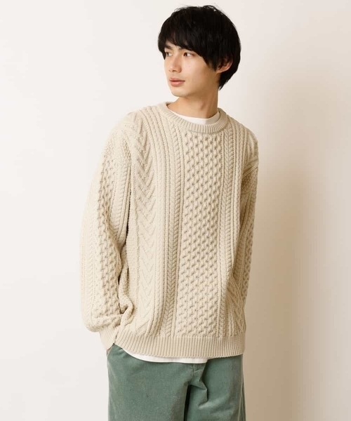 a.v.v(アーヴェヴェ)の「【2点SET/洗濯機で洗える】カットソー付きアラン編みクルーネックニット(ニット/セーター・メンズ・ベージュ/アイボリー/ネイビー/ブルー/レッド・44/46/50/48)」の18枚目の写真