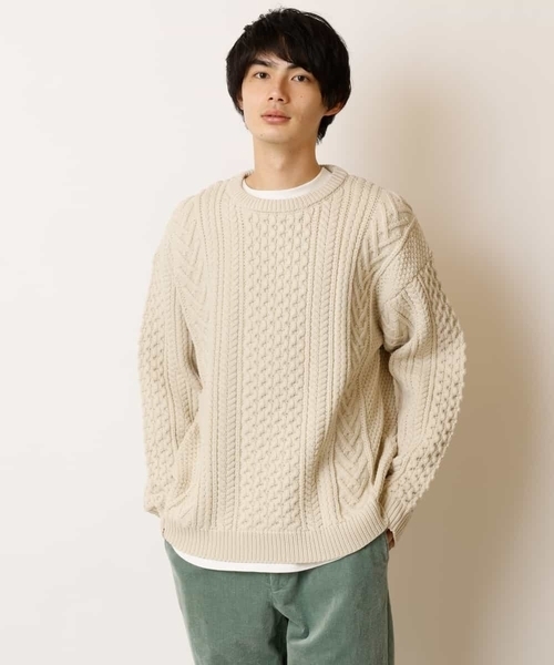 a.v.v(アーヴェヴェ)の「【2点SET/洗濯機で洗える】カットソー付きアラン編みクルーネックニット(ニット/セーター・メンズ・ベージュ/アイボリー/ネイビー/ブルー/レッド・44/46/50/48)」の19枚目の写真