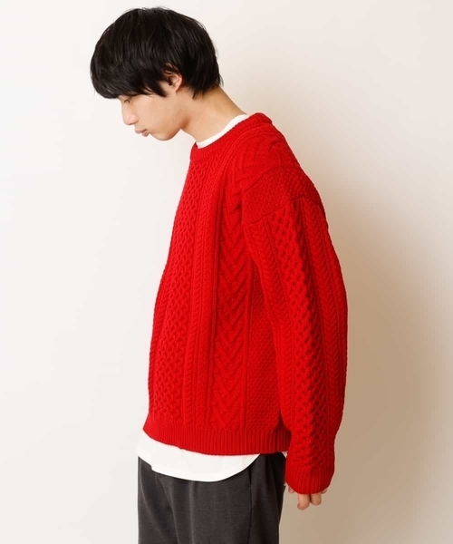 a.v.v(アーヴェヴェ)の「【2点SET/洗濯機で洗える】カットソー付きアラン編みクルーネックニット(ニット/セーター・メンズ・ベージュ/アイボリー/ネイビー/ブルー/レッド・44/46/50/48)」の22枚目の写真