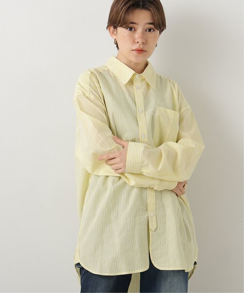 DOUBLE NAME(ダブルネーム)の「グランパストライプシャツ(シャツ/ブラウス・レディース・グレー/サックスブルー/イエロー/グリーン・FREE)」の4枚目の写真