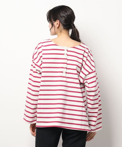 Samansa Mos2（サマンサ モスモス）の「前後着天竺ボーダーTシャツ（Tシャツ/カットソー・レディース・ブラック/ベージュ/オレンジ/グリーン/ピンク・ﾌﾘ-）」の9枚目の写真