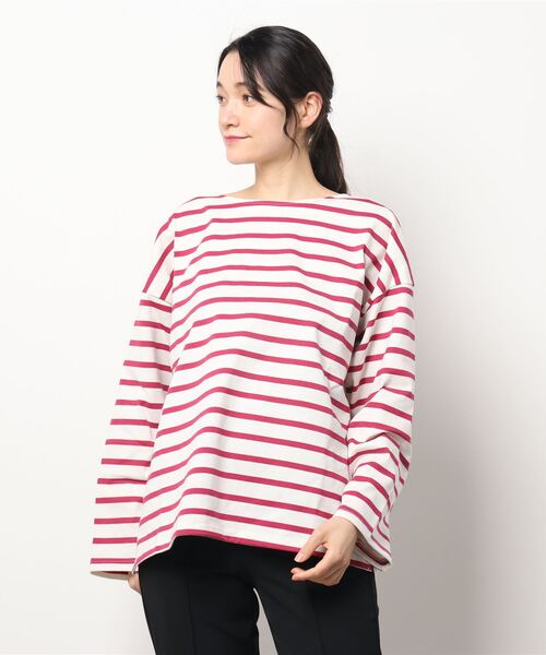 Samansa Mos2（サマンサ モスモス）の「前後着天竺ボーダーTシャツ（Tシャツ/カットソー・レディース・ブラック/ベージュ/オレンジ/グリーン/ピンク・ﾌﾘ-）」の11枚目の写真