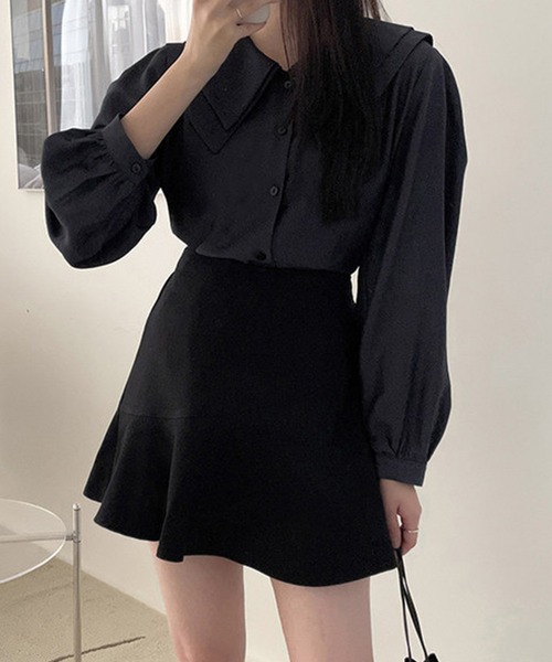 DAY CLOSET（デイ クローゼット）の「レディース 切り替えミニフレアヘムスカート（スカート・レディース・ブラック/ベージュ・M/L）」の7枚目の写真