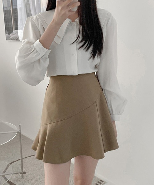 DAY CLOSET（デイ クローゼット）の「レディース 切り替えミニフレアヘムスカート（スカート・レディース・ブラック/ベージュ・M/L）」の6枚目の写真