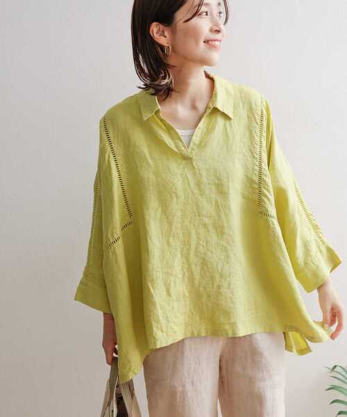 URBAN RESEARCH DOORS（アーバンリサーチドアーズ）の「リネンレーストリミングプルオーバーシャツ（シャツ/ブラウス・レディース・チャコールグレー/イエロー/ライトベージュ・1）」の3枚目の写真