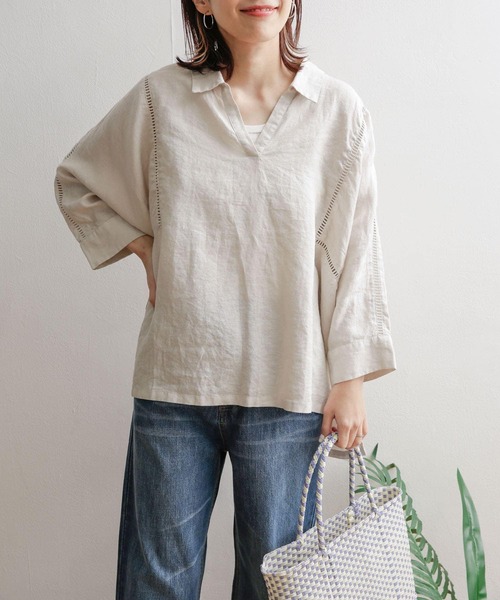 URBAN RESEARCH DOORS（アーバンリサーチドアーズ）の「リネンレーストリミングプルオーバーシャツ（シャツ/ブラウス・レディース・チャコールグレー/イエロー/ライトベージュ・1）」の4枚目の写真