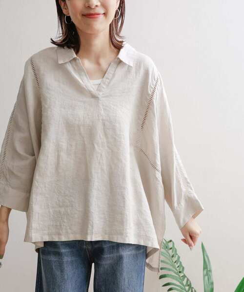 URBAN RESEARCH DOORS（アーバンリサーチドアーズ）の「リネンレーストリミングプルオーバーシャツ（シャツ/ブラウス・レディース・チャコールグレー/イエロー/ライトベージュ・1）」の11枚目の写真