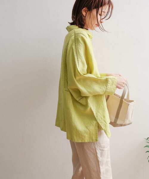 URBAN RESEARCH DOORS（アーバンリサーチドアーズ）の「リネンレーストリミングプルオーバーシャツ（シャツ/ブラウス・レディース・チャコールグレー/イエロー/ライトベージュ・1）」の20枚目の写真