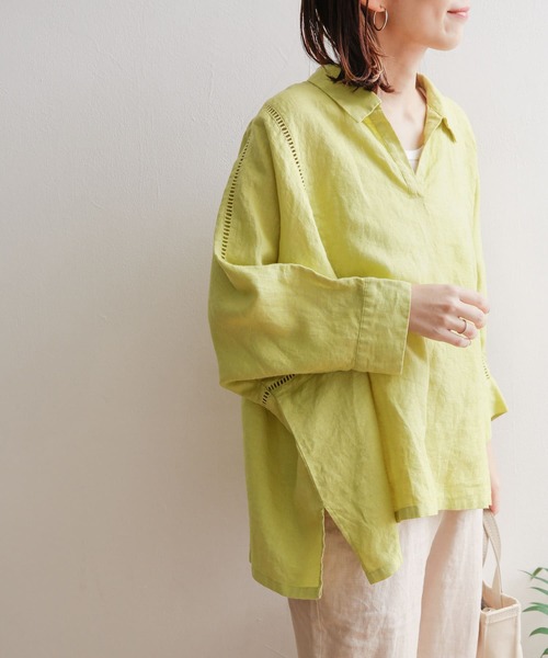 URBAN RESEARCH DOORS（アーバンリサーチドアーズ）の「リネンレーストリミングプルオーバーシャツ（シャツ/ブラウス・レディース・チャコールグレー/イエロー/ライトベージュ・1）」の13枚目の写真