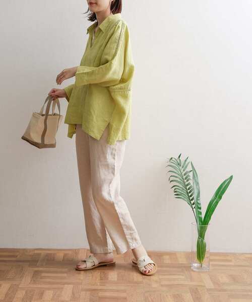 URBAN RESEARCH DOORS（アーバンリサーチドアーズ）の「リネンレーストリミングプルオーバーシャツ（シャツ/ブラウス・レディース・チャコールグレー/イエロー/ライトベージュ・1）」の7枚目の写真