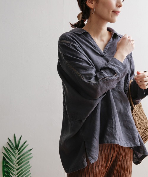 URBAN RESEARCH DOORS（アーバンリサーチドアーズ）の「リネンレーストリミングプルオーバーシャツ（シャツ/ブラウス・レディース・チャコールグレー/イエロー/ライトベージュ・1）」の8枚目の写真