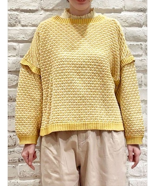 Samansa Mos2(サマンサ モスモス)の「前後2WAY柄編みニット(ニット/セーター・レディース・イエロー/ブルー/キナリ/ベージュ/グリーン/チャコール・フリ-)」の6枚目の写真