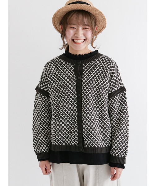 Samansa Mos2(サマンサ モスモス)の「前後2WAY柄編みニット(ニット/セーター・レディース・イエロー/ブルー/キナリ/ベージュ/グリーン/チャコール・フリ-)」の3枚目の写真