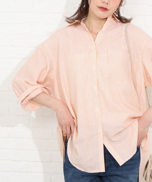 SHOO・LA・RUE（シューラルー）の「◆【洗濯機可/麻混/ドライタッチ】フレンチリネン前開きシャツ（シャツ/ブラウス・レディース・チャコールグレー/ライトブルー/ダークブラウン/イエロー/グリーン/ライトベージュ/グリーン系その他4/ホワイト系/ブラック系1/ブラック系2/ネイビー系2/ピンク系/オレンジ系その他4/ブルー系6/レッド系4/ダークグリーン系2・02/03/04）」の16枚目の写真